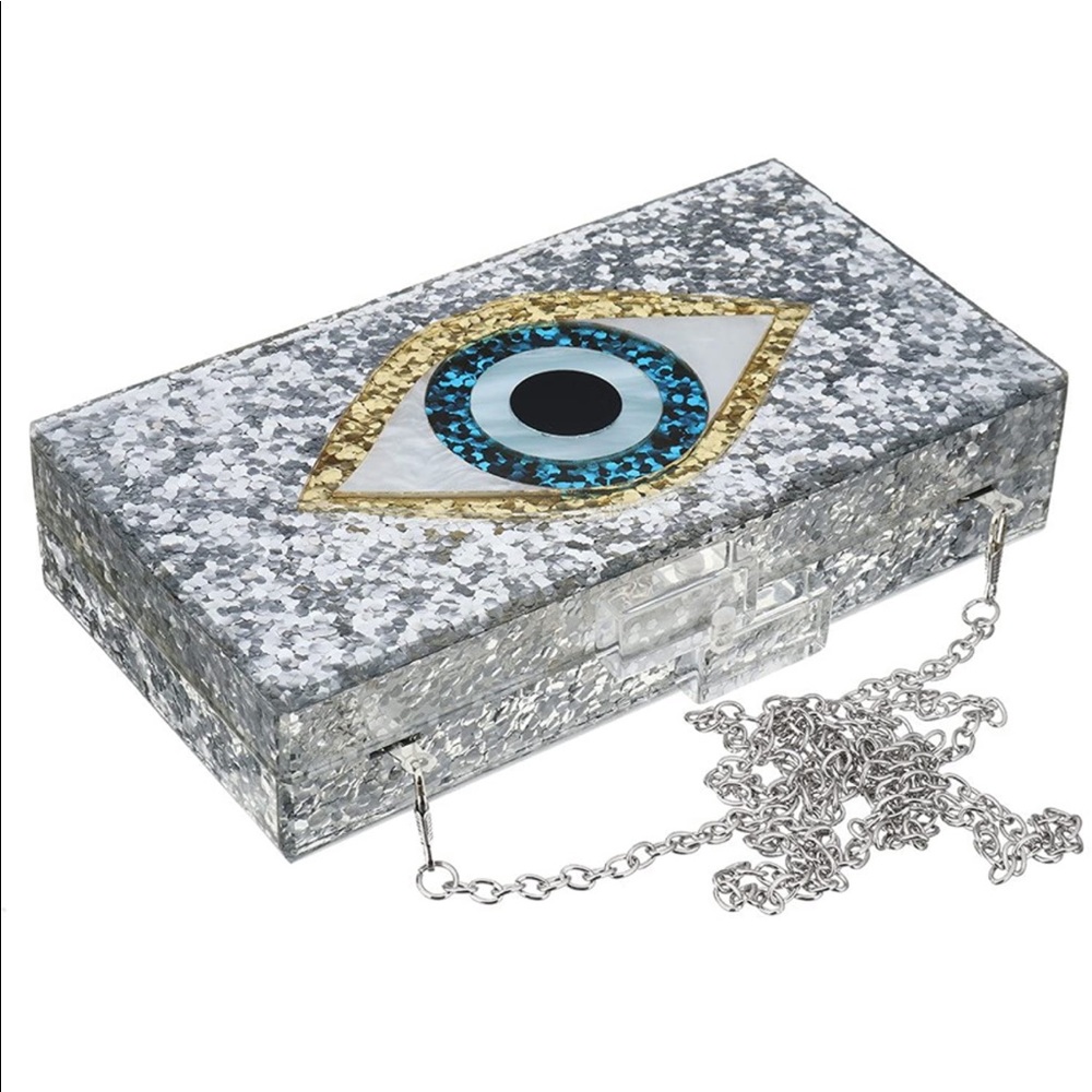 Glitter Blue eye acrylic clutch purse new - Picture 6 of 7